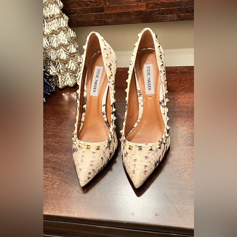 Steve Madden Proto-S Bone Snakeskin Heel with Studs